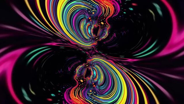 Unicorn abstract kaleidescope neon magic short animated clips for vj dj background music visualizer, weird alpha layer, trippy montage illustrated retro mirrored swirling animation