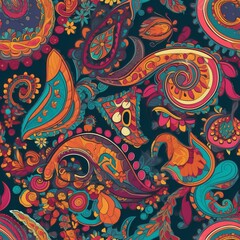 Seamless Paisley Pattern with Bold Colors