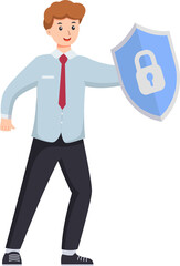 Digital data protection illustration with cyber security cartoon character. Cloud computing network safety concept