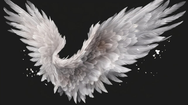 Realistic angel wings. White wing isolated. png transparency. Ai Generative 