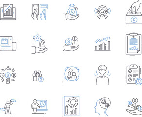 Business statistics outline icons collection. Business, Statistics, Datasets, Analysis, Forecasting, Customers, Trends vector and illustration concept set. Growth, Profitability, Forecasts linear