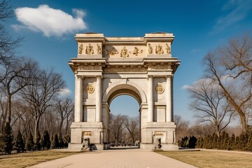 Fototapeta na wymiar arch of triumph in chisinau moldova with blue sky background generative ai