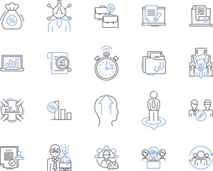 Corporation outline icons collection. Company, Entity, Business, Conglomerate, Organization, Group, Multinational vector and illustration concept set. Conglomeration, Firm, Joint-Stock linear signs