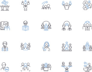 Executive management outline icons collection. Executives, Management, Leadership, Strategy, Decisions, Planning, Policies vector and illustration concept set. Supervision, Motivation, Control linear