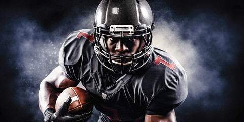 American football sportsman player isolated on black background, digital ai art