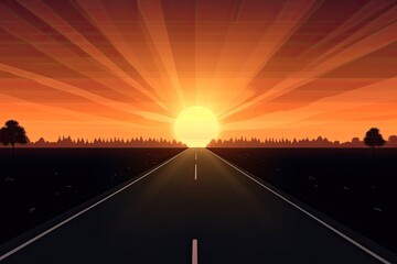 scenic road with trees during sunset. Generative AI