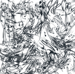 Spilled ink or black paint imitates the performance of music. There are also two notes in the picture.