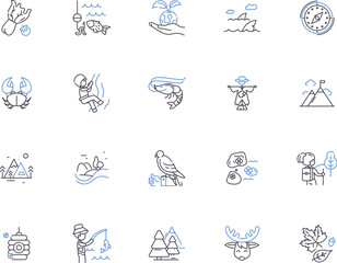 Wild nature outline icons collection. Wild, Nature, Animals, Wilderness, Trees, Natural, Scenery vector and illustration concept set. Landscape, Terrain, Forests linear signs