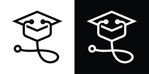 logo design stethoscope and graduation hat line icon vector illustration