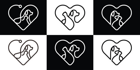 love animal pet logo design icon line vector illustration