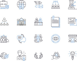 Department coworking outline icons collection. Deputy, Cowork, Counterpart, Collaborative, Groupwork, Division, Employees vector and illustration concept set. Collective, Shared, Section linear signs