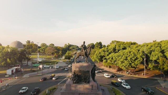 4k video, car traffic on city streets at sunset, palermo, buenos aires, argentina