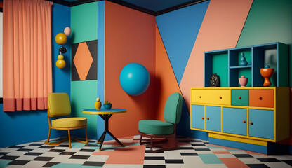 aesthetic interior room colorful,retro futuristic colorful studio ,generative ai