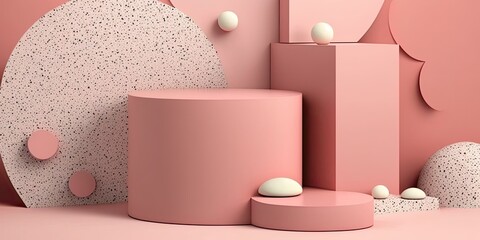 Pink color with terrazzo geometry shape podium background in an abstract mockup scene with a simple concept. Generative AI