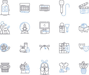 Fototapeta premium Creative professions outline icons collection. Artist, Photographer, Designer, Architect, Writer, Singer, Sculptor vector and illustration concept set. Animator, Performer, Painter linear signs