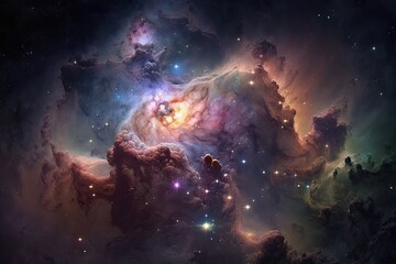 Naklejka na ściany i meble The universe is full with stars, nebulae, and galaxies. Generative AI