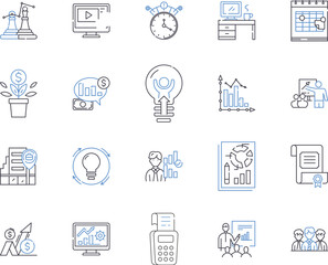 Business analysis outline icons collection. Business, Analysis, Strategy, Process, Model, Planning, Requirements vector and illustration concept set. Market, Data, Cost linear signs