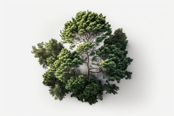 White background with an isolated tree top view. Generative AI