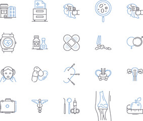 Smart health outline icons collection. Smart, Health, Wearables, Telemedicine, Fitness, AI, Data vector and illustration concept set. Diagnosis, Monitoring, Tracking linear signs