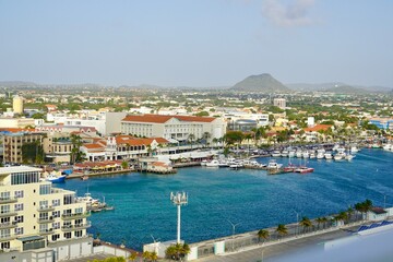 Fototapeta na wymiar The Waterfront harbour of Oranjestad Aruba