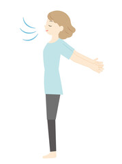 リラックスして深呼吸する若い女性のイラスト-横アングル（背景は透過しています）