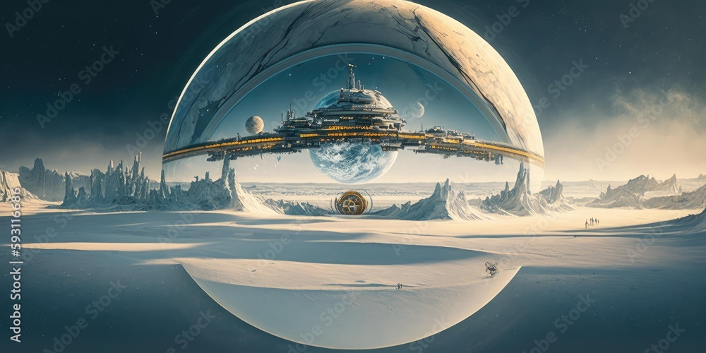 Wall mural outer planet landscape with from sci fi novel. superlative generative ai image.
