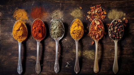 spices on a wooden spoon , Generative ai