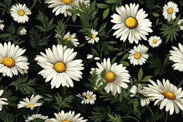 Design for a white chamomile flower pattern in fabrics. Generative AI