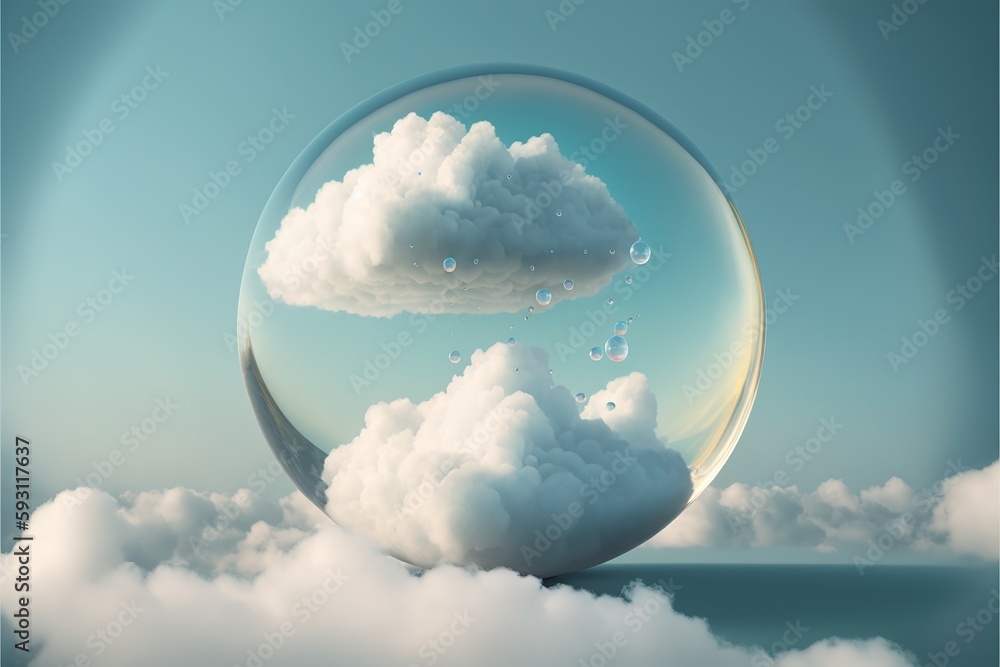 Poster beautiful modern abstract artwork of the sky captured in the transparent sphere bubble that reflect 