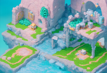 Wonderful Dream Lands Environment. Cute Graphics. Isometric Persperctive. Content for RPG and Indie Games- (AI)