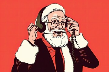 Fototapeta premium bearded man wearing glasses having a phone conversation. Generative AI