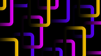 Abstract neon color rectangle pattern on black background.