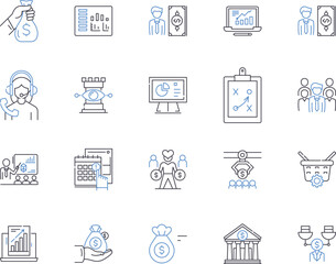 financial plan and control outline icons collection. Financial, planning, control, budgeting, investment, saving, cash vector and illustration concept set. flow,analysis,taxation linear signs