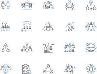 Partnership outline icons collection. Collaboration, Association, Union, Bond, Synergy, Agreement, Teamwork vector and illustration concept set. Link, Syndicate, Accord linear signs