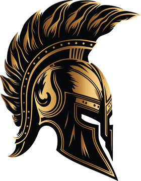 Golden Spartan helmet vector Isolated on white background. Spartan Greek gladiator helmet logo, warrior symbol, emblem