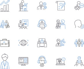 Career management outline icons collection. Career, Management, Planning, Goals, Opportunities, Growth, Advancement vector and illustration concept set. Education, Networking, Skills linear signs