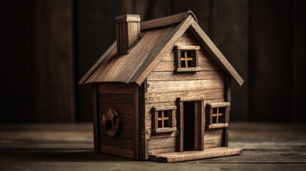 Fototapeta na wymiar Miniature house over a wooden background Generative AI