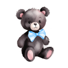 blue bow teddy bear watercolor illustration transparent cute children's book art