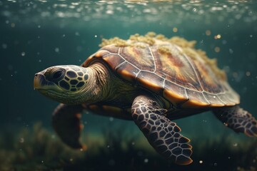 Fototapeta na wymiar Floating Turtle with Lovely Shell. Generative AI