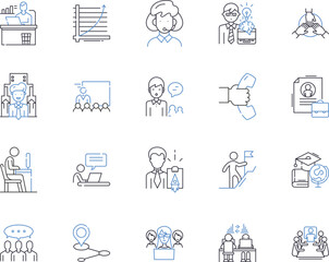 Empoyee work outline icons collection. Employee, Work, Labor, Task, Performance, Compensation, Hours vector and illustration concept set. Resume, Benefits, Productivity linear signs © michael broon