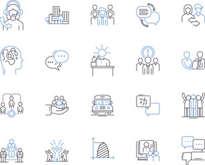 Mentorship and coaching outline icons collection. Mentorship, Coaching, Guidance, Development, Support, Training, Education vector and illustration concept set. Advice, Encouragement, Relationship