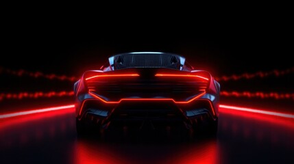 Obraz na płótnie Canvas Virtual car tail light neon color on black background. Car technology of future concept. Generative AI.