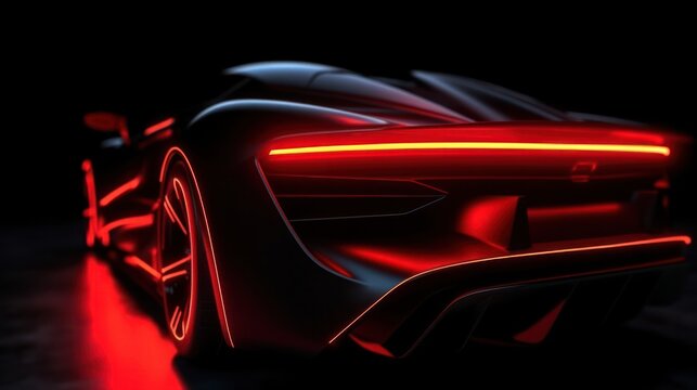 Virtual car tail light neon color on black background.  Car technology of future concept. Generative AI.