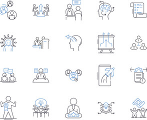 Enterprise outline icons collection. Enterprise, Business, Companies, Organizations, Production, Services, Group vector and illustration concept set. Management, Markets, Solutions linear signs
