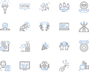 Success and finance outline icons collection. Success, Finance, Profitable, Wealthy, Investing, Gains, Returns vector and illustration concept set. Affluence, Marketable, Monetary linear signs