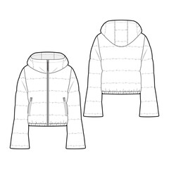 Padded ski jacket fashion vector sketch, Apparel template  - Illustrator CC