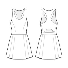 Tennis mini dress fashion vector sketch, Apparel template - Illustrator CC