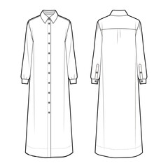 Women's midi shirt dress fashion vector sketch, Apparel template - Illustrator CC