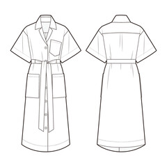 Women's midi shirt dress fashion vector sketch, Apparel template - Illustrator CC