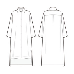 Women's midi shirt dress fashion vector sketch, Apparel template - Illustrator CC